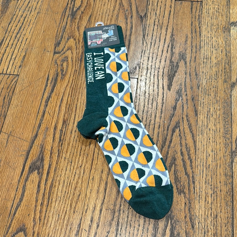 Blue Q Green and Yellow Casual Socks with Geometric Pattern